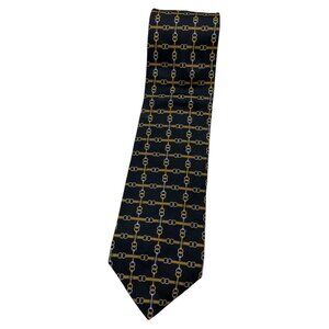 PAOLO GUCCI Men's 100% Silk Necktie LUXURY Tie Black Equestrian W:3.8" EUC